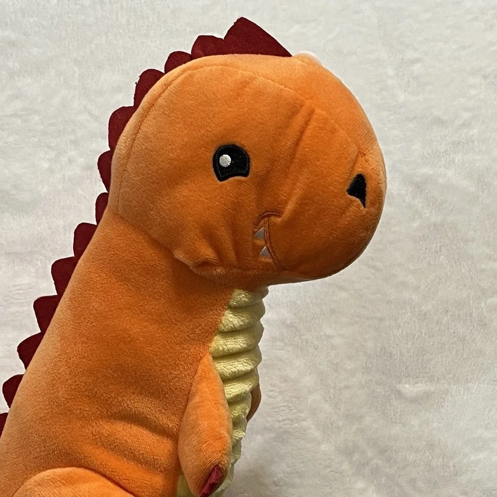 Dog Toy T-Rex Dinosaur Plush Crinkle Tail Stuffed Animal Toy Orange Red 15